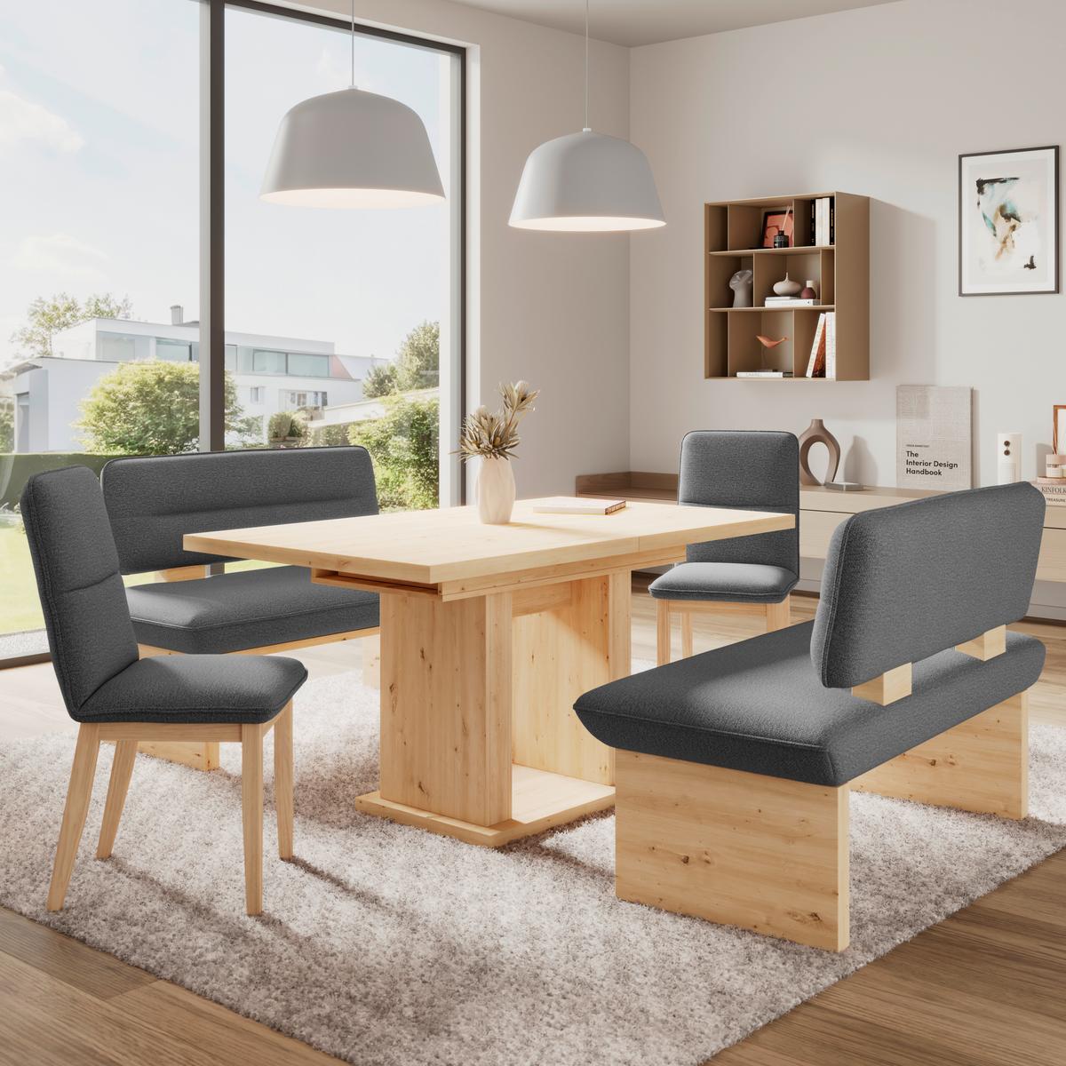 Sitzbank Beluna II Webstoff anthrazit, B: 160cm - Eichefarben/Anthrazit, KONVENTIONELL, Holzwerkstoff/Textil (160/87/67cm) - James Wood