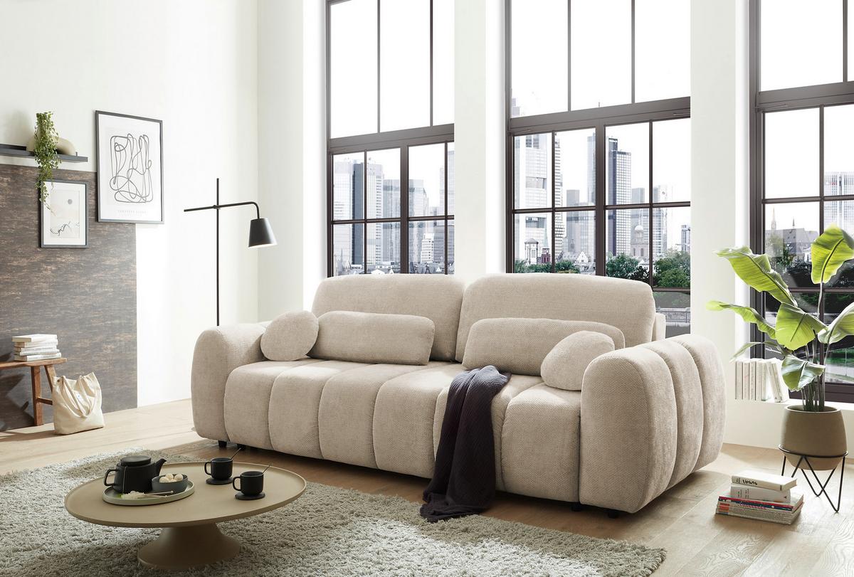 Schlafsofa Bubble Beige B: 256 Cm - Beige/Schwarz, Design, Textil (256/76/112cm) - MID.YOU