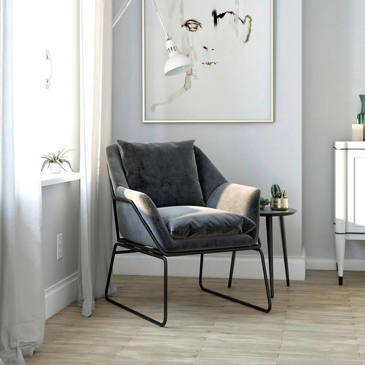 Stuhl Avery Grau Gepolstert - Schwarz/Grau, Design, Textil/Metall (71/81/66cm) - MID.YOU