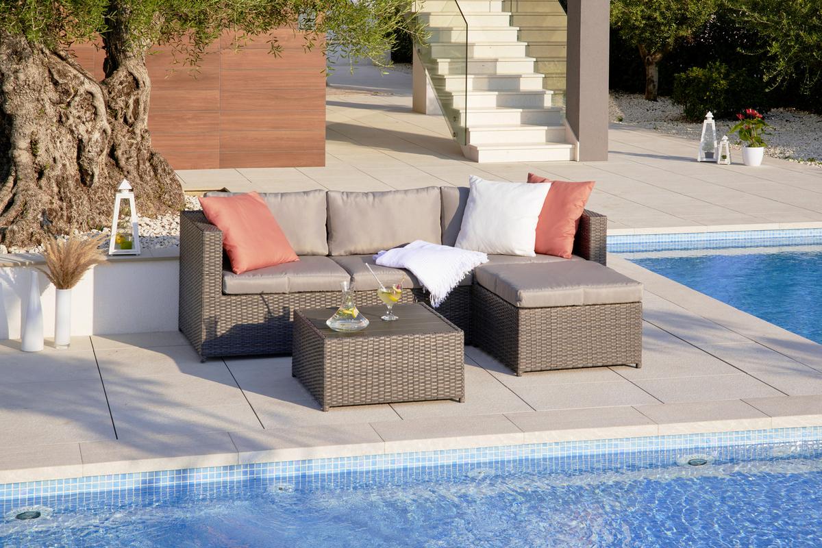 TERASOVÁ SEDACÍ SOUPRAVA CORUNA - světle šedá/tmavě šedá, Moderní, kov/textil - Modern Living