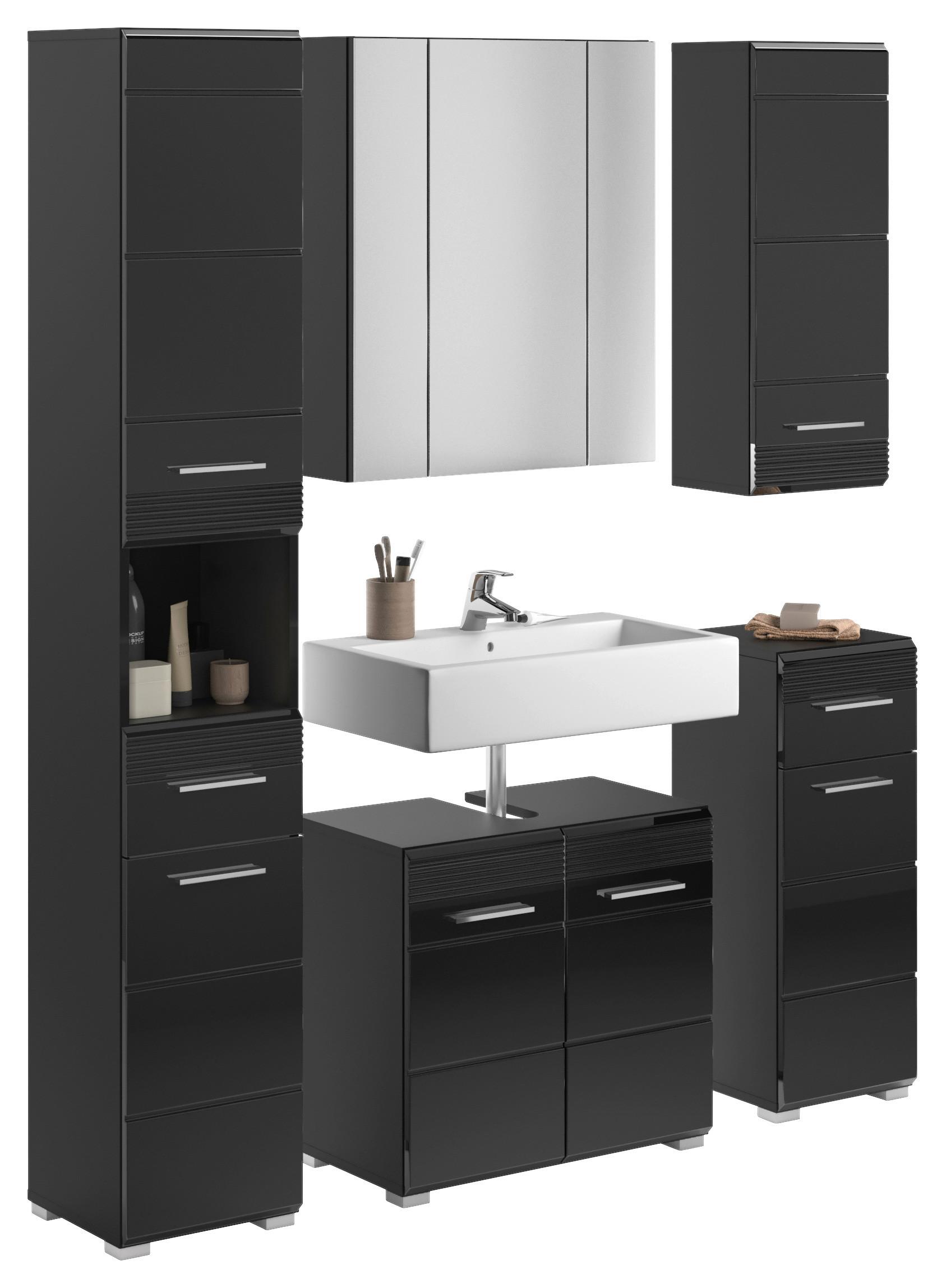 Badezimmer Linus Schwarz Hochglanz - Schwarz Hochglanz/Silberfarben, MODERN, Glas/Holzwerkstoff (120cm) - MID.YOU