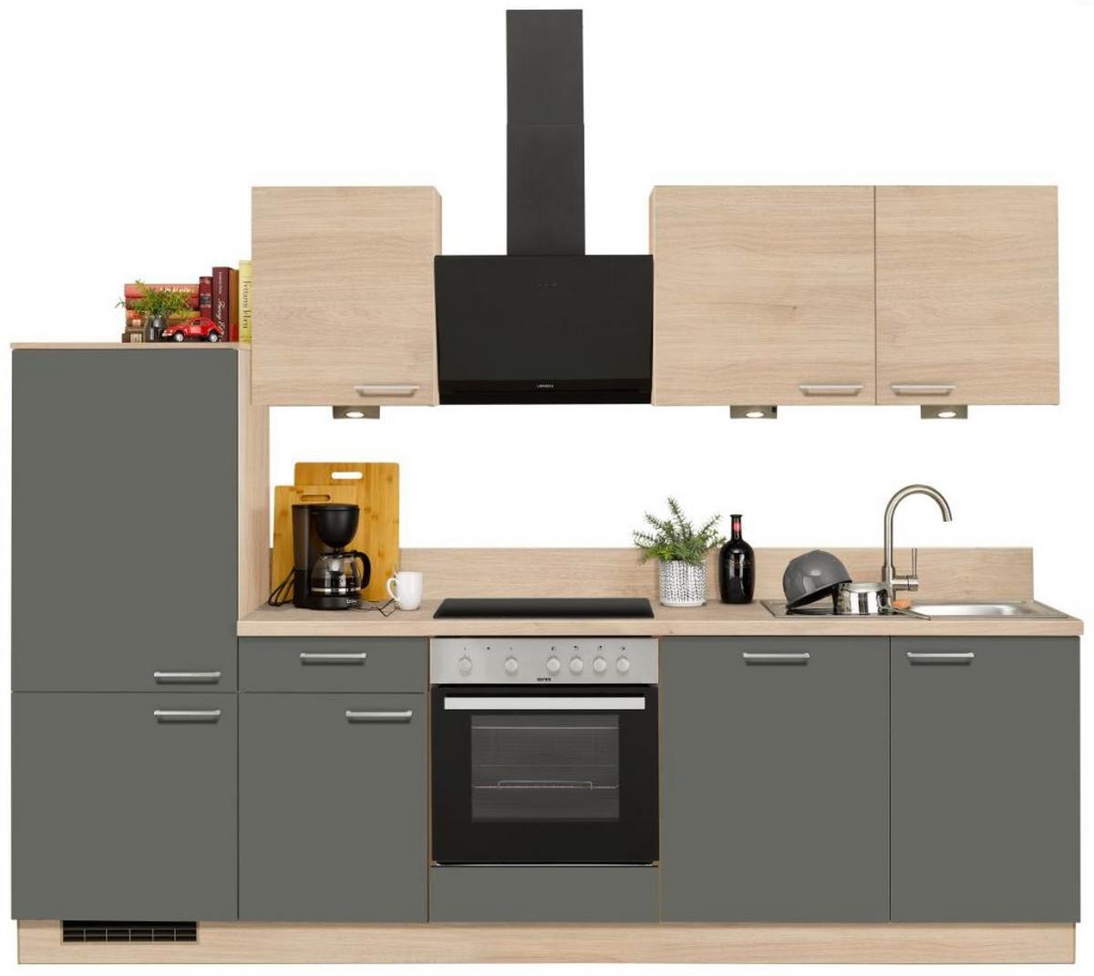 Küchenzeile Win/Plan Mit Geräten 280 cm Eiche/Anthrazit - Basics, Holzwerkstoff (280cm) - Express