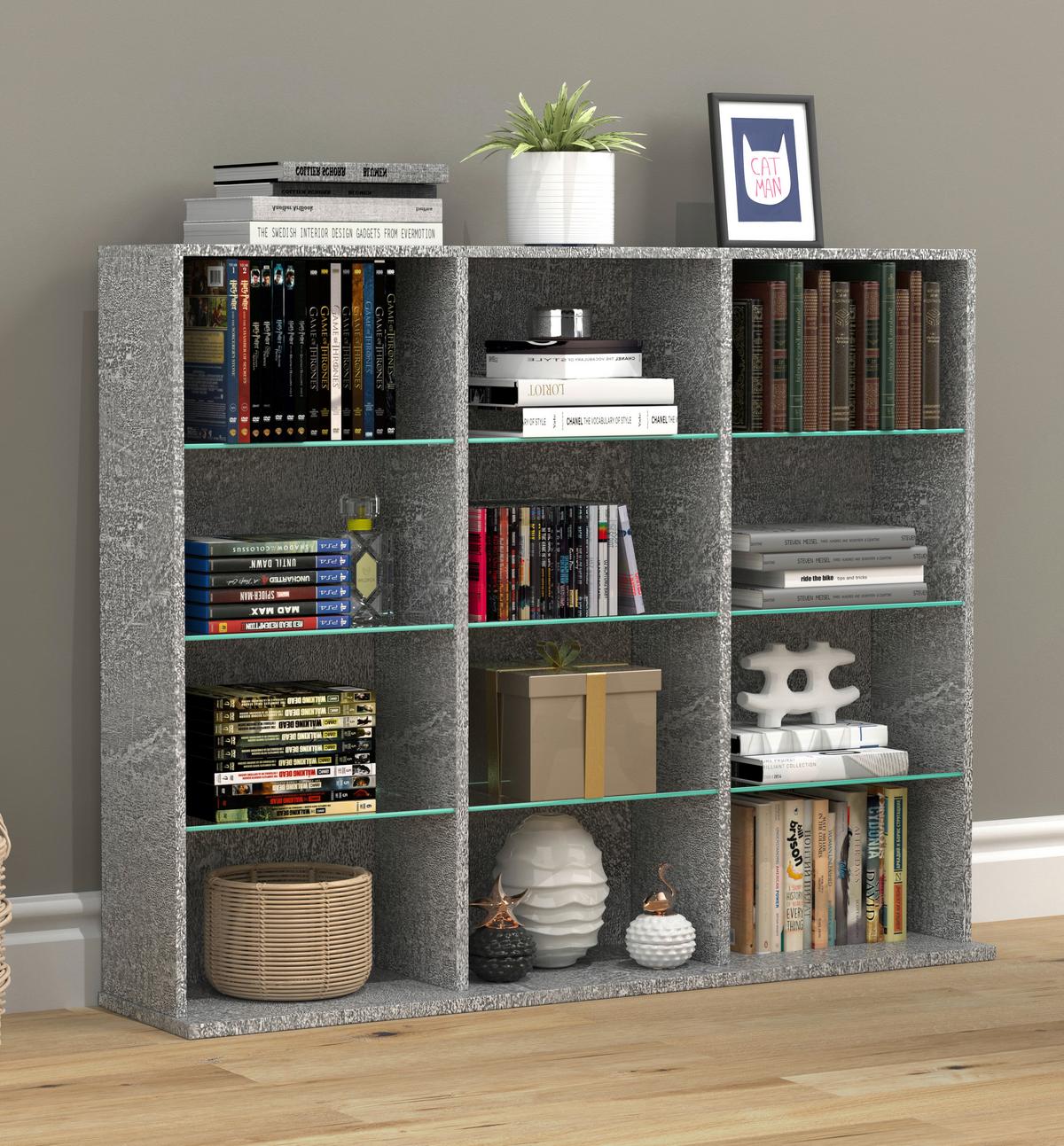 Regal Zilas Grau B: 102 cm - Grau, Design, Glas/Holzwerkstoff (102/82/23cm) - MID.YOU