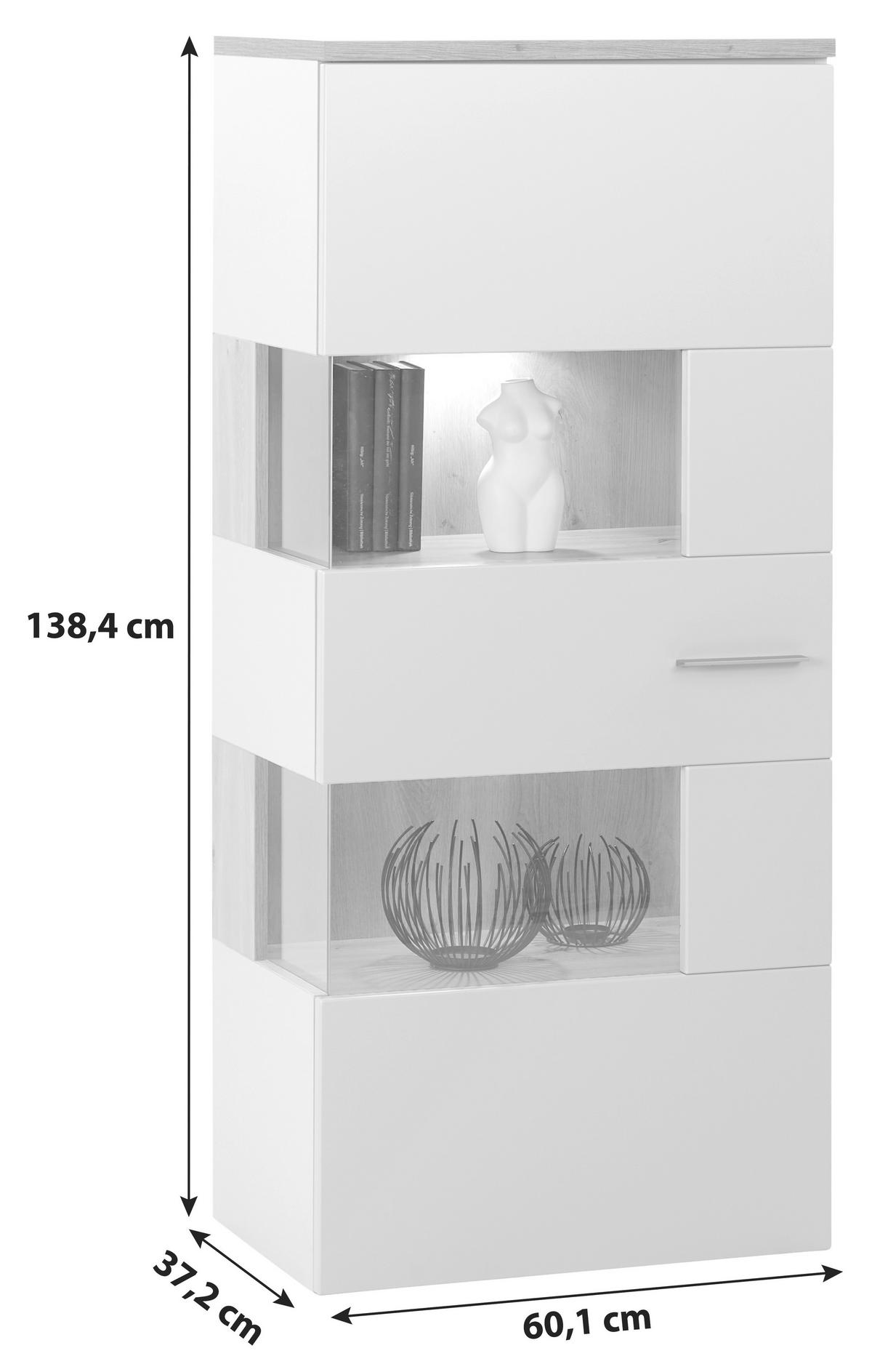 Vitrine Twin B: 60,1 cm Hellgrau/Eiche Artisan Dekor - Silberfarben/Hellgrau, MODERN, Holzwerkstoff (60,1/138,4/37,2cm)