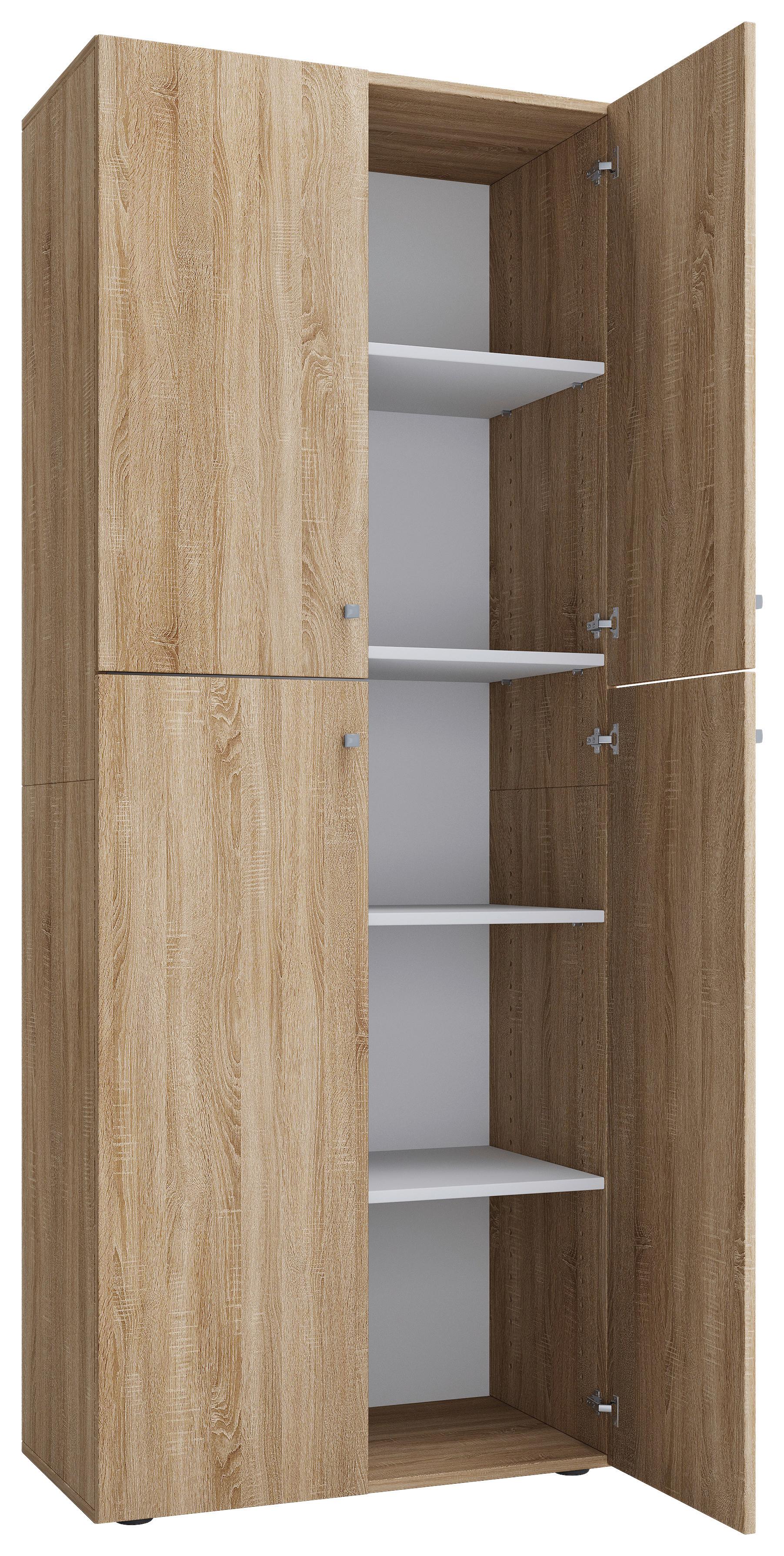 Schuhschrank Lona Eiche Dekor 4-Türig Hoch B: 70 cm - Eichefarben/Schwarz, KONVENTIONELL, Holzwerkstoff (70/182/37cm) - MID.YOU