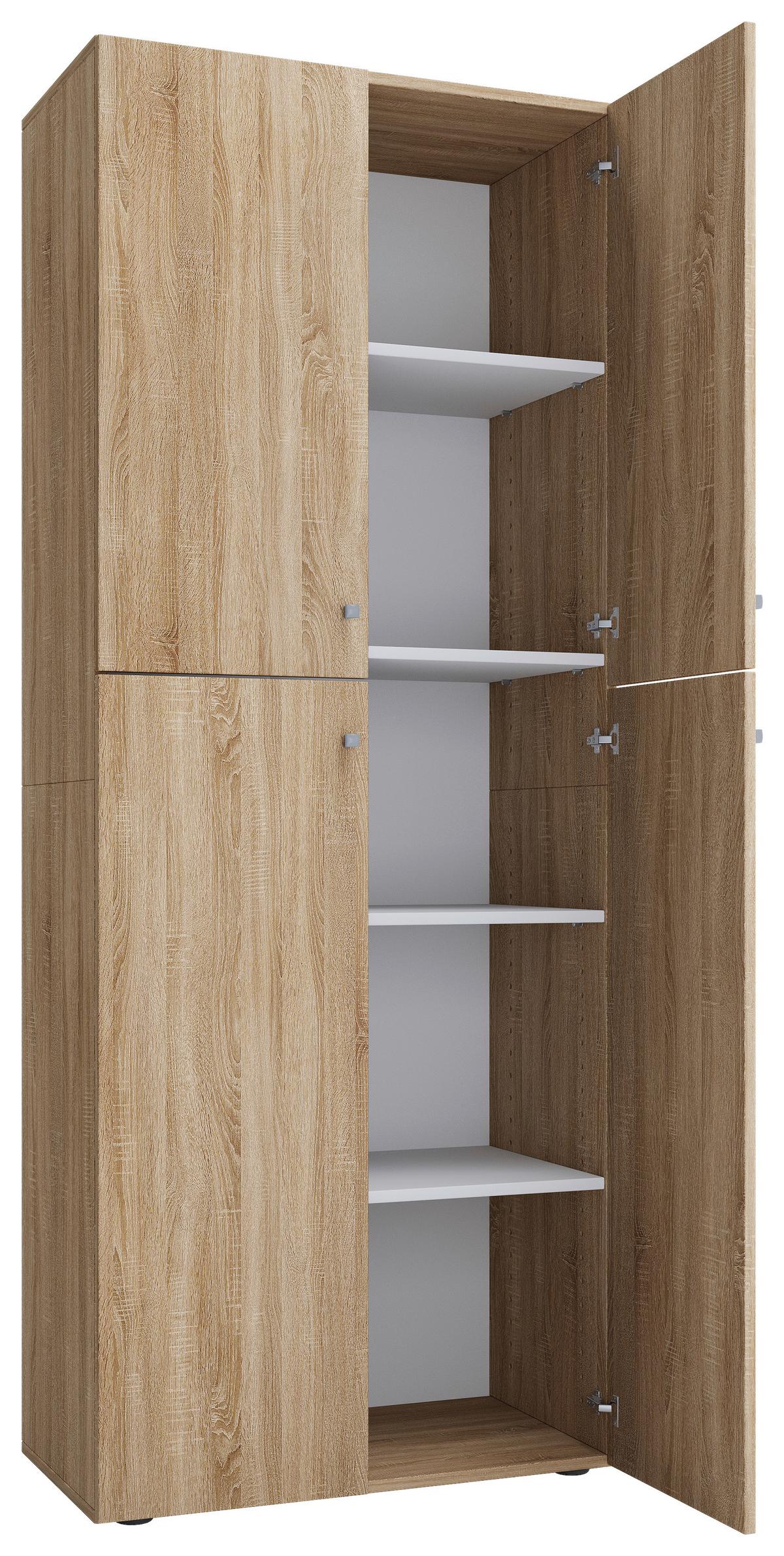 Schuhschrank Lona Eiche Dekor 4-Türig Hoch B: 70 Cm - Eichefarben/Schwarz, KONVENTIONELL, Holzwerkstoff (70/182/37cm) - MID.YOU