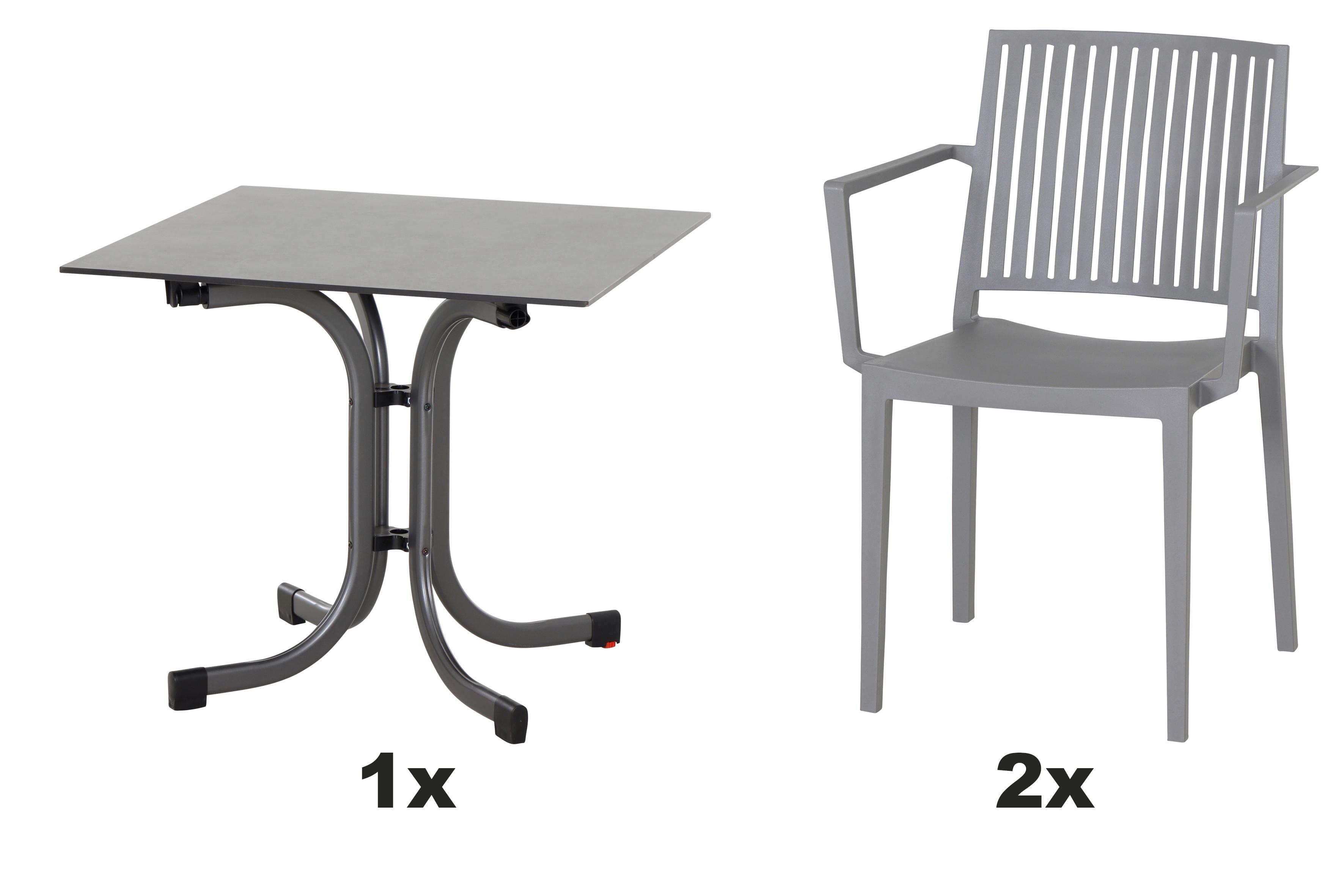 Gartengarnitur T20221 - Anthrazit/Grau, Basics, Holzwerkstoff/Kunststoff (80/80/80cm) - Siena Garden