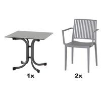 Gartengarnitur T20221 - Anthrazit/Grau, Basics, Holzwerkstoff/Kunststoff (80/80/80cm) - Siena Garden