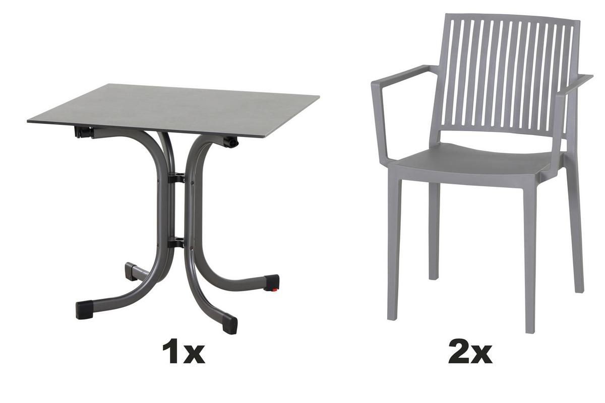 Gartengarnitur T20221 - Anthrazit/Grau, Basics, Holzwerkstoff/Kunststoff (80/80/80cm) - Siena Garden