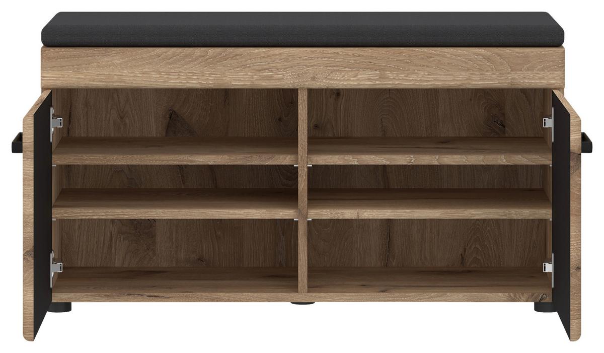 Garderobenbank Grano Eichefarben - Eichefarben/Schwarz, Trend, Holzwerkstoff/Textil (92,8/47/38cm)