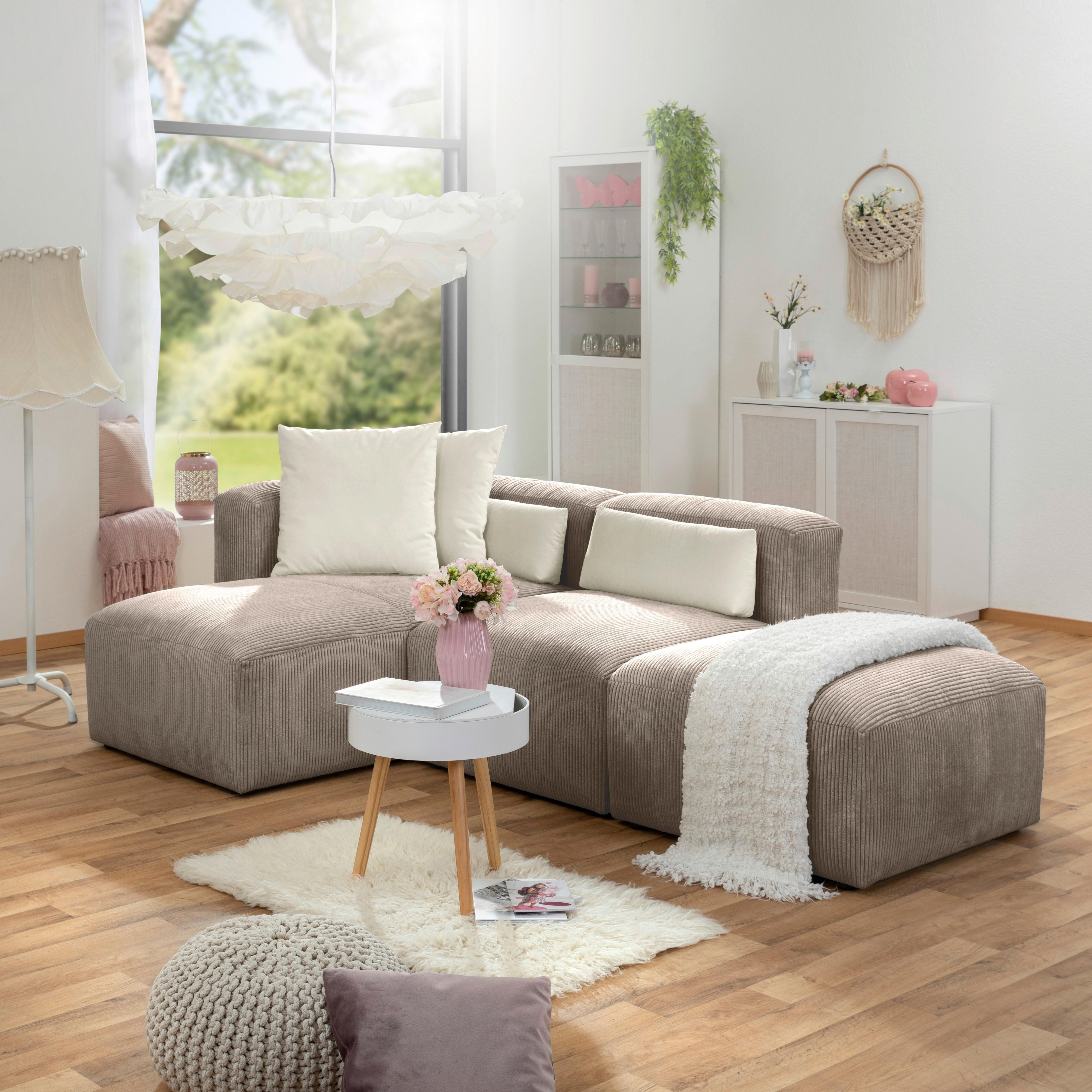 Ecksofa Lenata Taupe Cord - Taupe/Schwarz, Design, Textil (160/250cm) - Max Winzer
