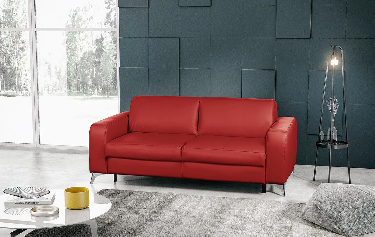 Schlafsofa Aloe Echtleder Rot B: 204 Cm - Silberfarben/Rot, Design, Leder (204/84/104cm) - Livetastic