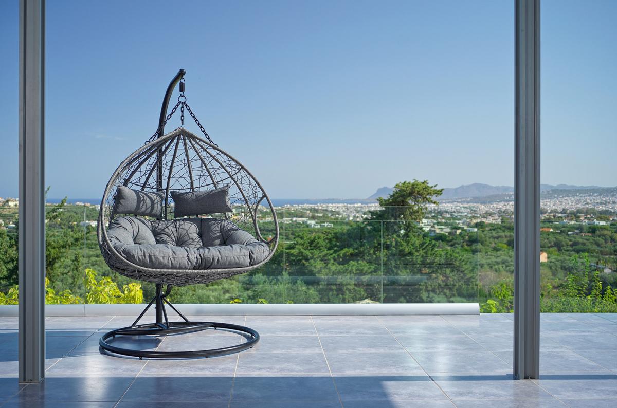 Závěsné křeslo ENEA tmavě šedé - černá/tmavě šedá, Moderní, kov/textil (133/205/120cm) - Bessagi Garden