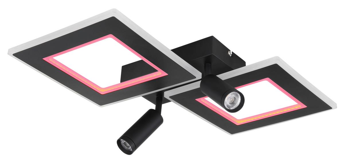 LED-Deckenleuchte L: 54 cm, 1-Flammig - Opal/Schwarz, Design, Kunststoff/Metall (54/41/11,5cm) - Globo