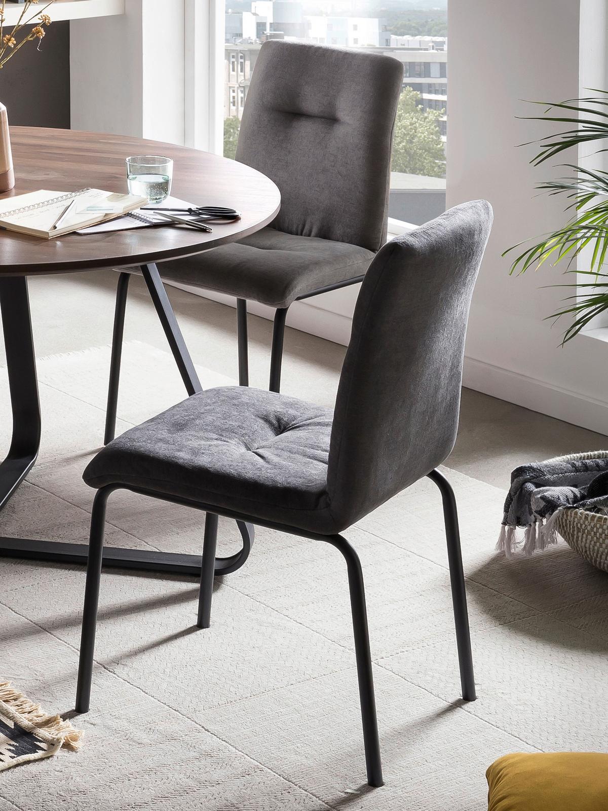 Stuhl-set Hellgrau, B: 44,5cm - Hellgrau/Schwarz, Design, Textil/Metall (44,5/87/55,5cm) - Livetastic