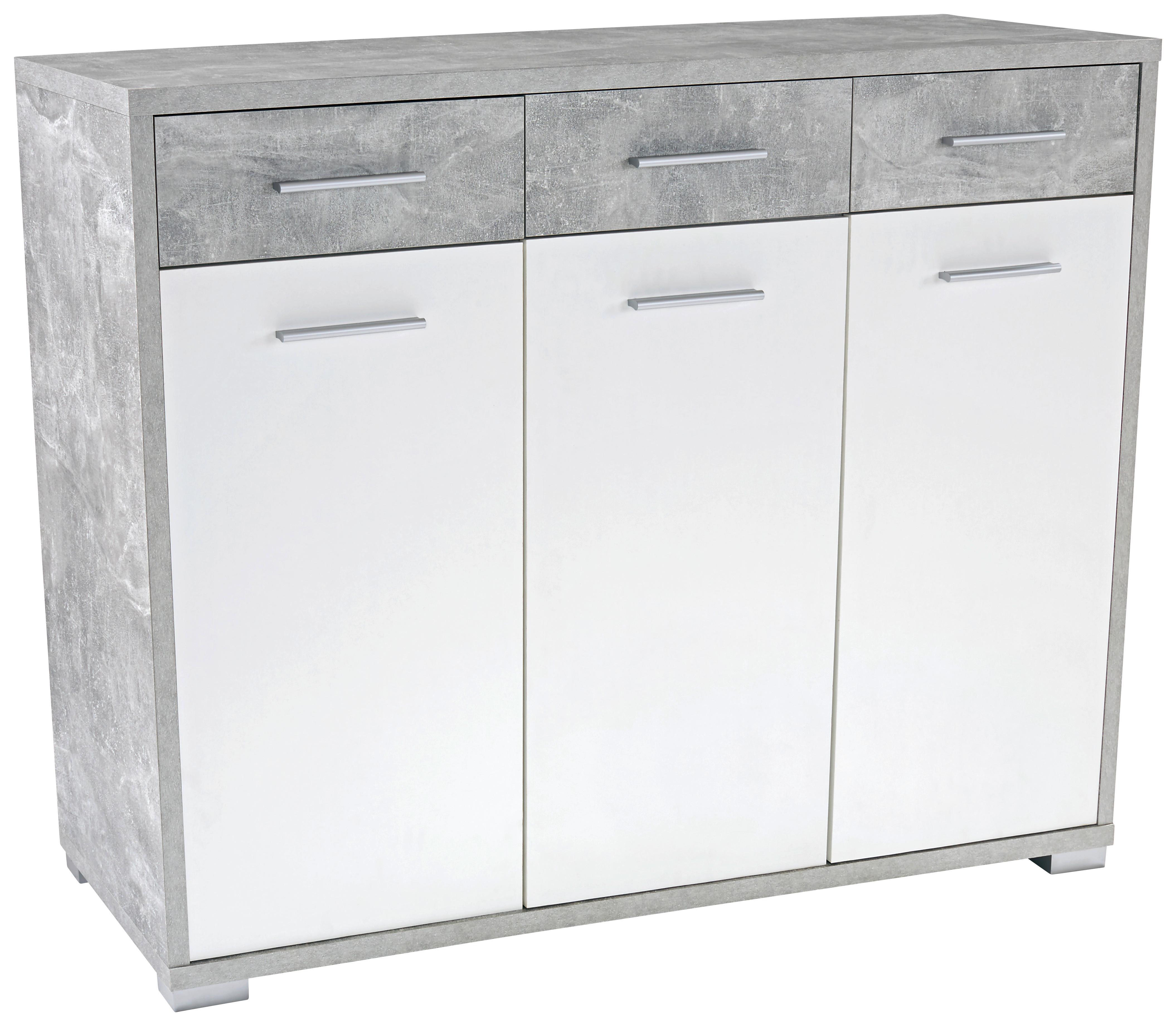 Kommode B 144 cm Q-BIG New, Beton Optik/Weiß - Weiß/Grau, MODERN, Holz (144/105/44cm)