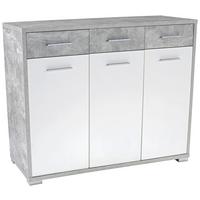 Kommode B 144 cm Q-BIG New, Beton Optik/Weiß - Weiß/Grau, MODERN, Holz (144/105/44cm)