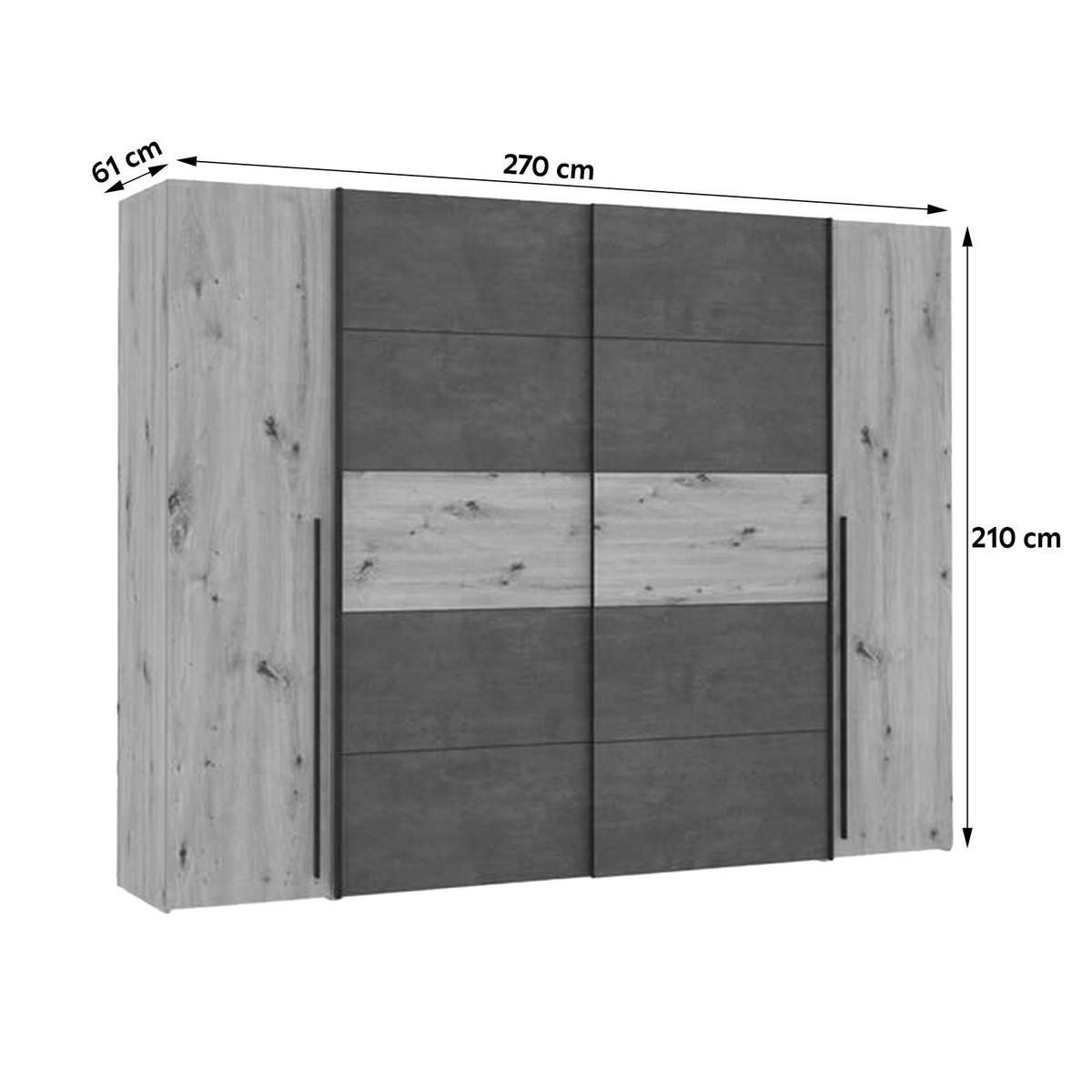 Drehtürenschrank 270cm Narago, Eichefarben/Dunkelgrau - Eichefarben/Dunkelgrau, MODERN, Holzwerkstoff/Kunststoff (270/210/61cm) - MID.YOU