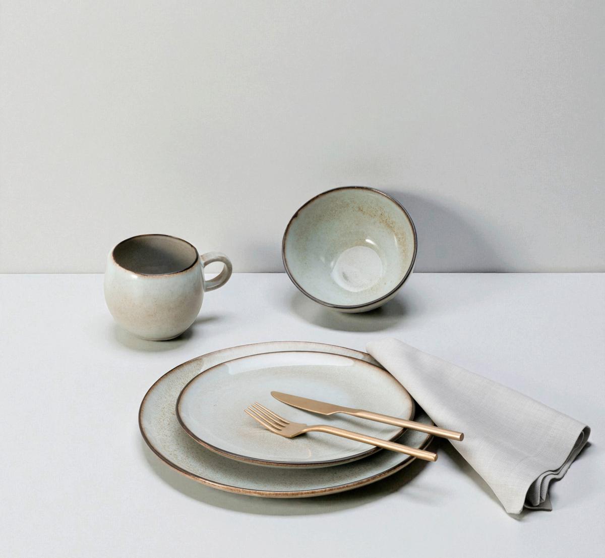 Kombiservice 16-Teilig. Steinzeug, hellgrau - Hellgrau, Basics, Keramik - Creatable