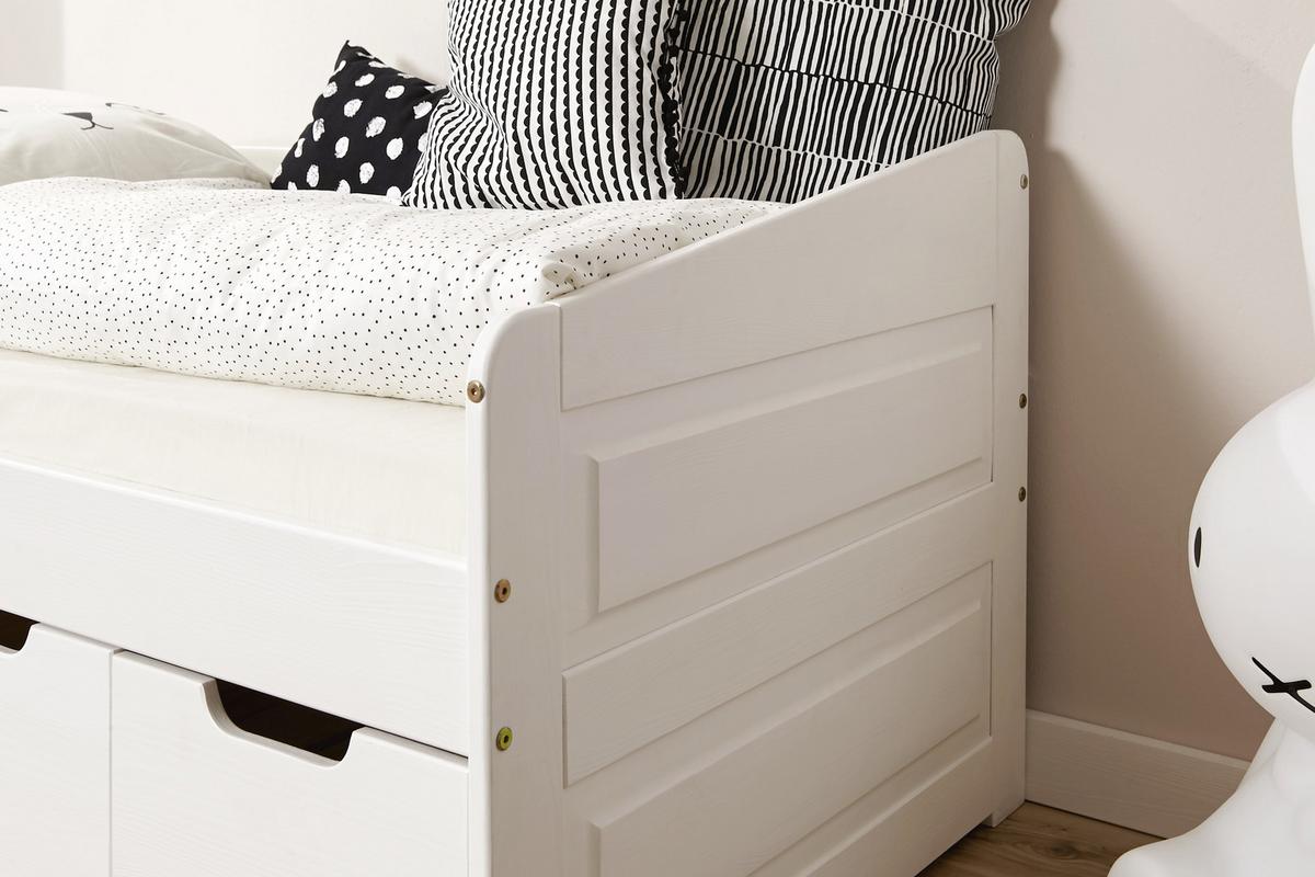 Dětská postel se šuplíky MICKI, 80x160 cm, bílá - bílá/barvy borovice, Natur, dřevo (80/160cm) - MID.YOU