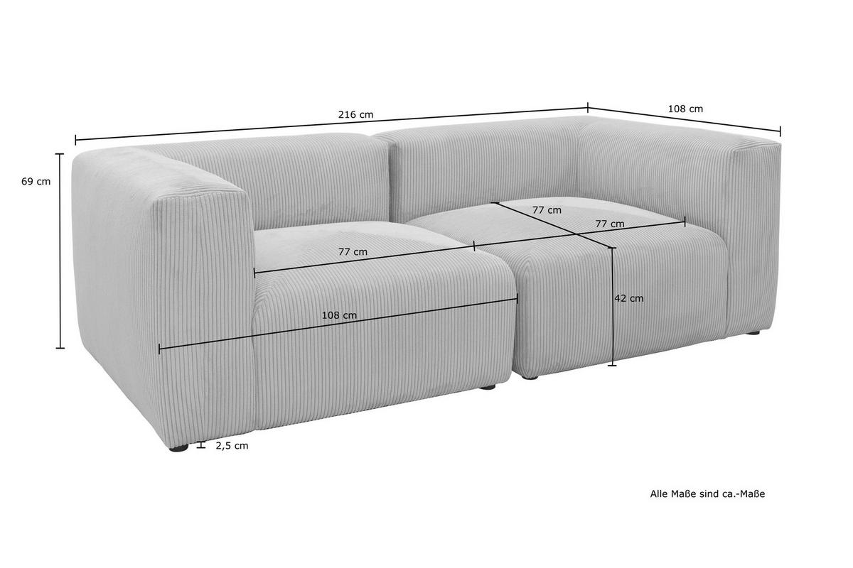 2-sitzer-sofa Schlammfarben B: 216 Cm - Schlammfarben/Schwarz, Design, Textil (216/69/108cm) - MID.YOU