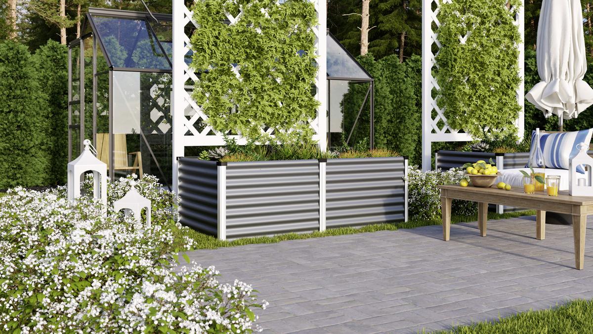 Hochbeet Stahl Linus 96,2x63x187,7 Cm - Anthrazit/Alufarben, Basics, Metall (96,2/63/187,7cm)