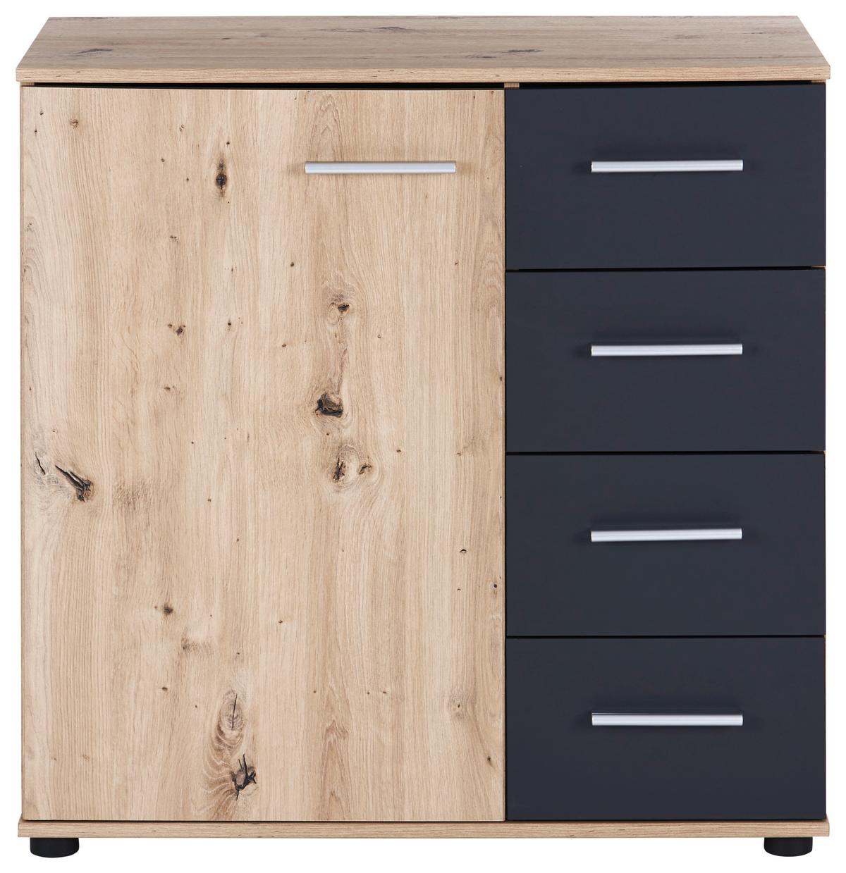 Komód Katrin 81/83 Cm - grafitszürke/tölgyfa, Konventionell, faalapú anyag (81/83/41cm)
