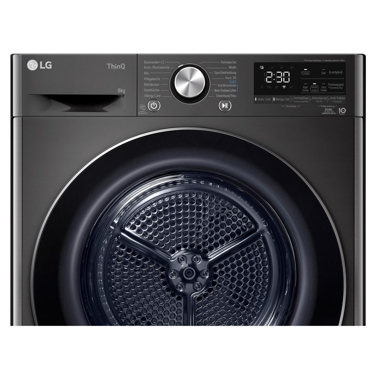 Wärmepumpentrockner Lg Rt80v9b - Chromfarben/Schwarz, Basics, Glas/Kunststoff (60/85/66cm) - LG