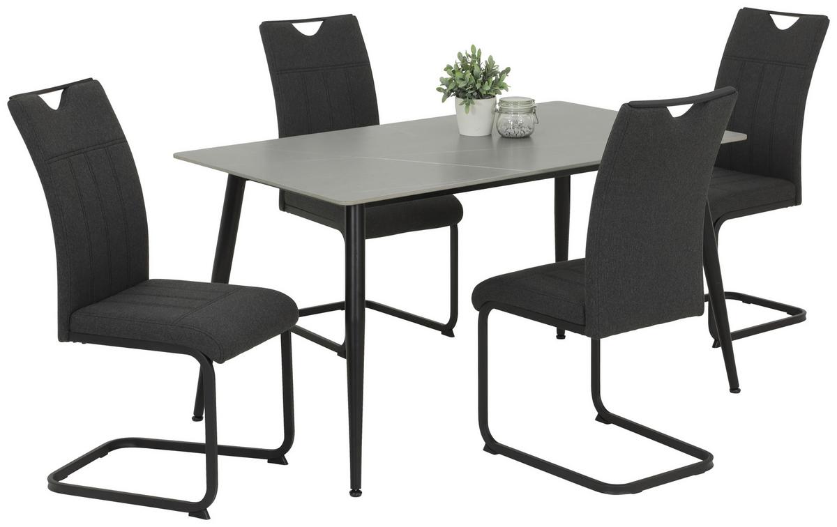 Essgruppe Ayla Giga-S 5-Tlg. Stahl/Polyester Dunkelgrau - Anthrazit/Grau, MODERN, Textil/Stein (140/76/80cm)