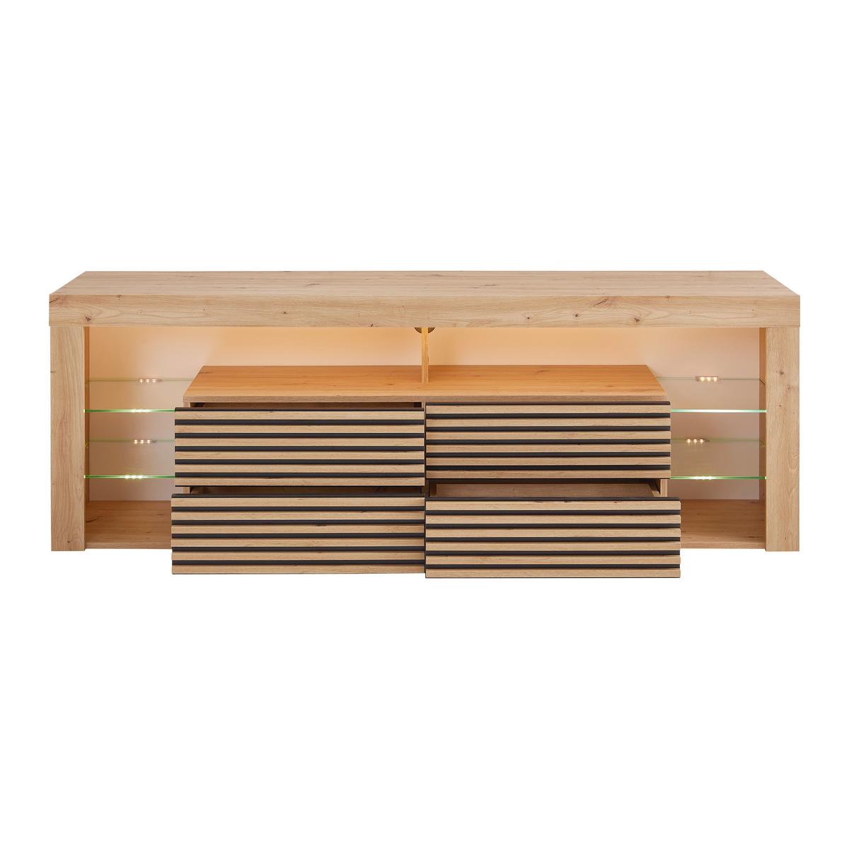 TV komoda GOAL dub Artisan - černá/dub artisan, Moderní, kompozitní dřevo/sklo (180/67/44cm) - Based