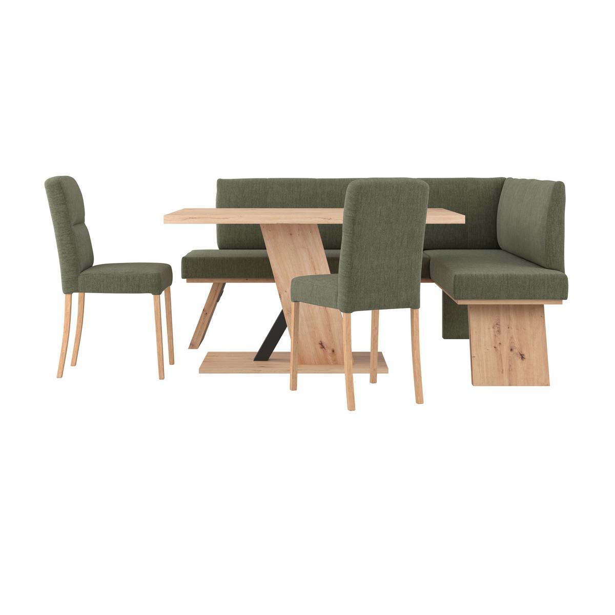 Eckbank Emma Ii Webstoff Grün, B: 160 Cm - Eichefarben/Grün, KONVENTIONELL, Holzwerkstoff/Textil (160/140cm)