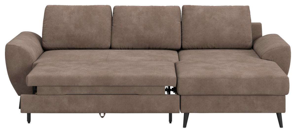 Ecksofa mit Bettfunktion Terra Chenille taupe, B: 255cm - Taupe/Schwarz, Trend, Textil (255/154cm) - MID.YOU