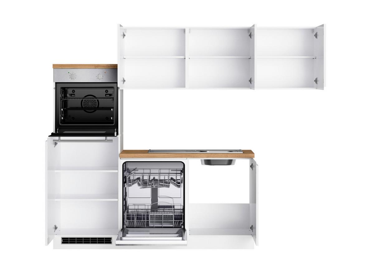 Eckküche Monza Mit Geräten 240x240 Cm Weiß/eiche Dekor - Weiß Hochglanz/Eiche Wotan, LIFESTYLE, Holzwerkstoff (240/240cm) - Held