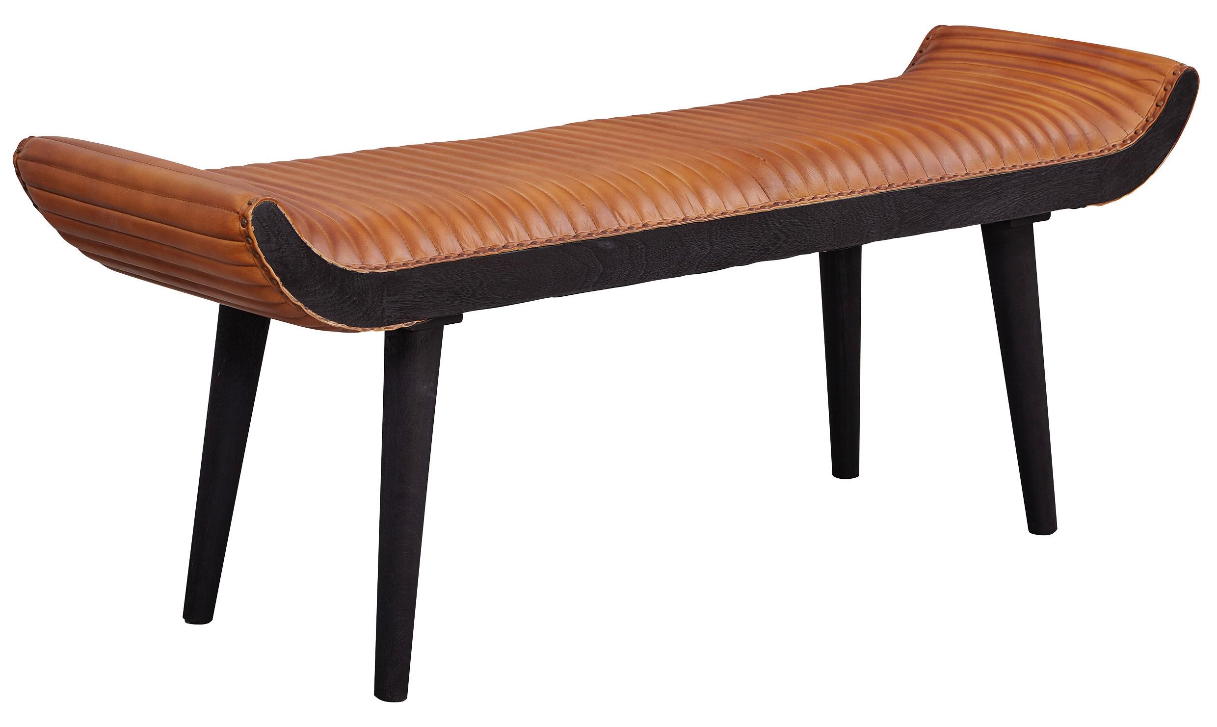 Sedací lavice hnědá, pravá kůže - černá/hnědá, Moderní, dřevo/kůže (128/51/38cm) - MID.YOU