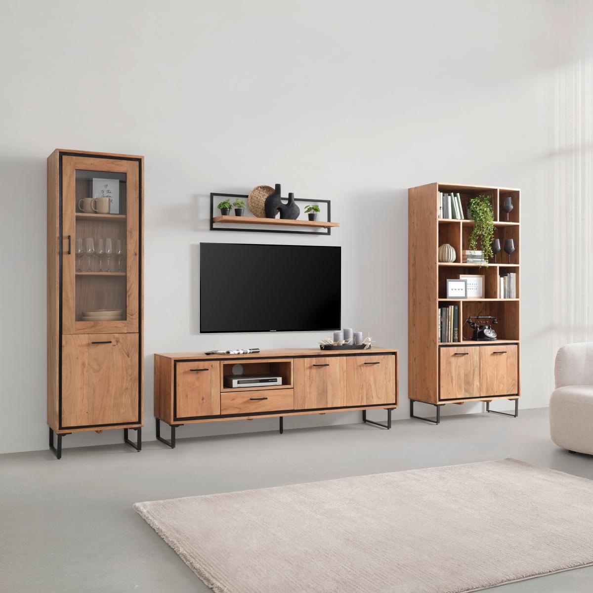 TV-díl SHIVA SHIVA - černá/barvy akácie, Moderní, kov/dřevo (177/60/40cm)