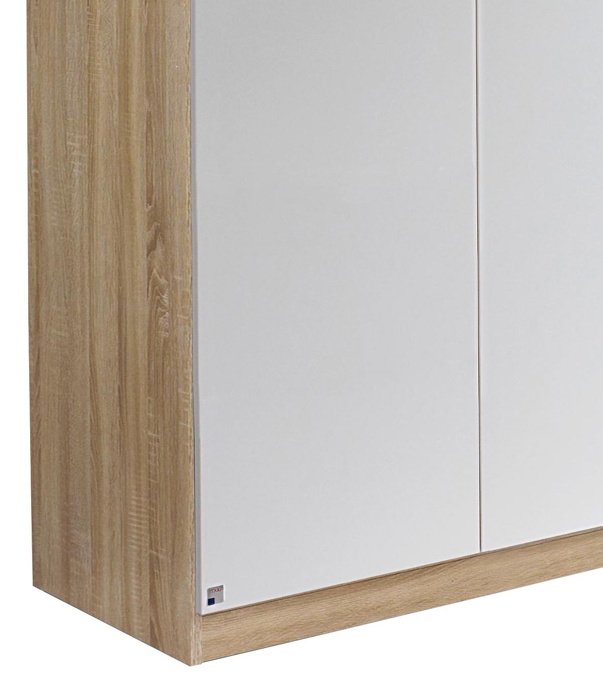 Drehtürenschrank grifflos 136cm Freising, Weiß Dekor - Weiß/Sonoma Eiche, MODERN, Holzwerkstoff (136/197/54cm) - Rauch Möbel