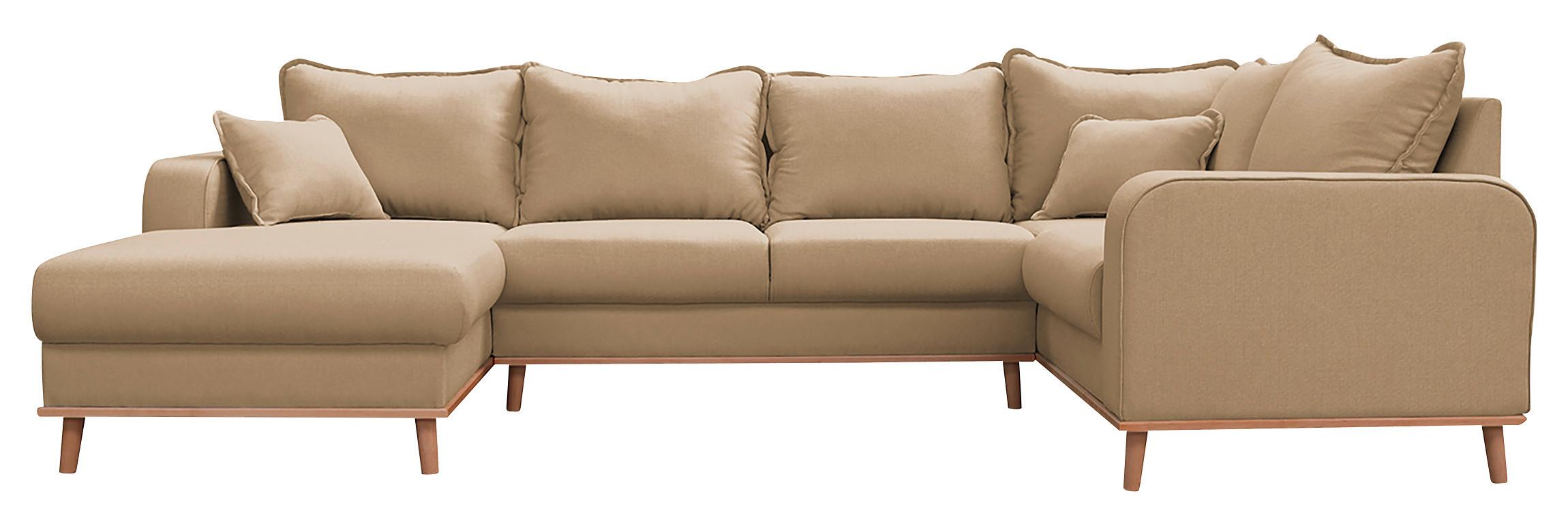 Wohnlandschaft Beata Sandfarben U: 170x296x167 cm - Sandfarben/Wengefarben, Design, Textil (170/296/167cm) - Livetastic