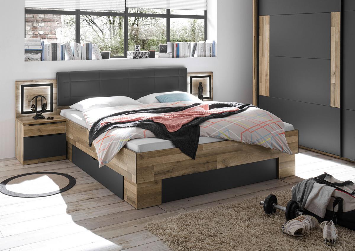 Futonbett 180x200 cm James Eiche Dekor/Graphit - Eichefarben/Graphitfarben, KONVENTIONELL, Holzwerkstoff/Textil (180/200cm) - James Wood