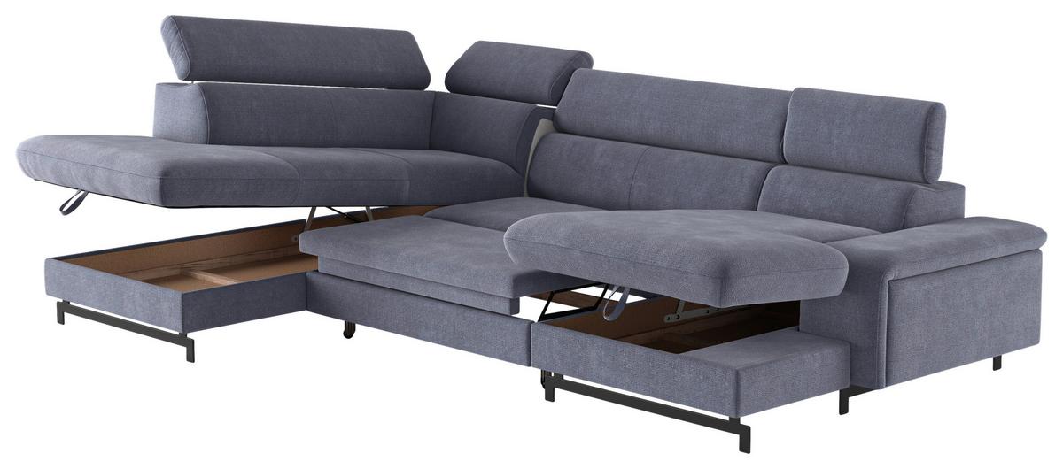 Wohnlandschaft mit Bettkasten Emma Blau - Blau/Schwarz, Textil (215/328/165cm) - MID.YOU