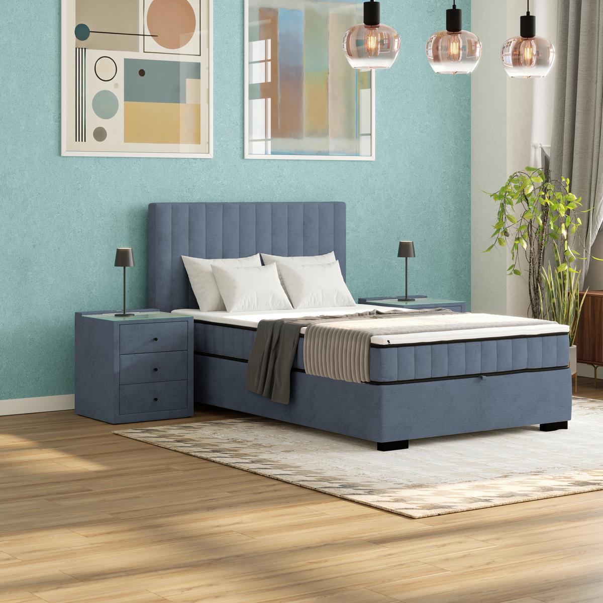 Boxbett Maya 100 - Graublau/Schwarz, MODERN, Holz/Holzwerkstoff (100/200cm)