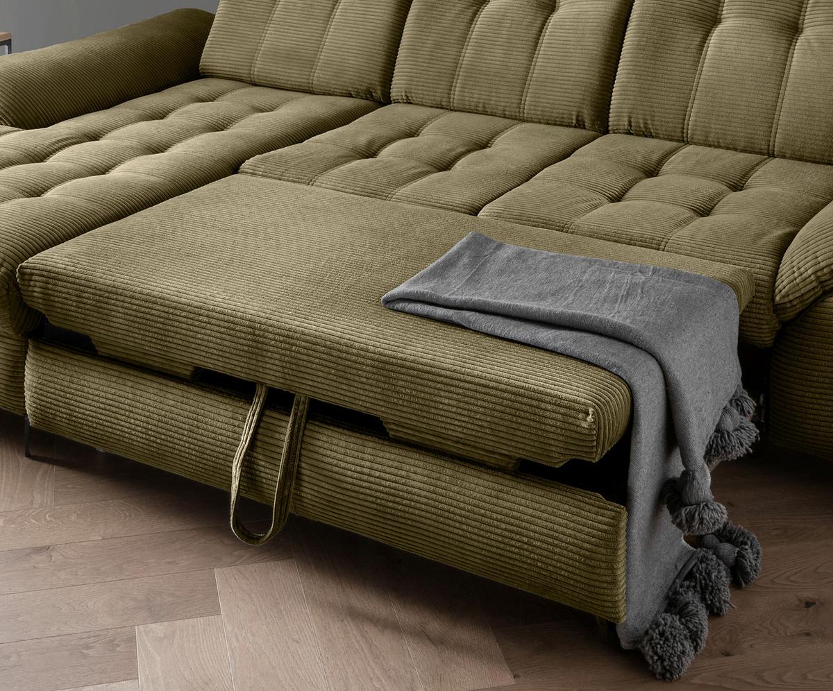 Eckschlafsofa Delphino Goldfarben S: 189x273 cm - Schwarz/Olivgrün, MODERN, Textil (189/273cm) - Livetastic