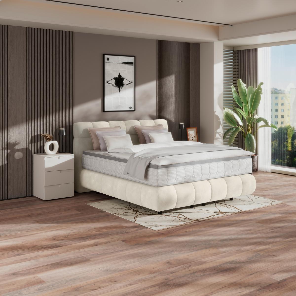 Boxspringbett Nobu Champagner, Lf: 180x200 Cm - Champagner/Schwarz, Trend, Holz/Textil (180/200cm)