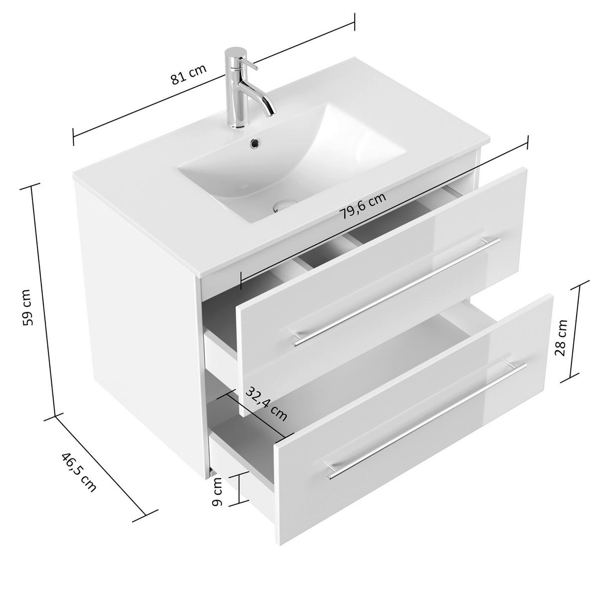 WASCHTISCHKOMBI Homeline, Eichefarben B: 81 cm - Eichefarben/Weiß, Basics, Keramik/Holzwerkstoff (81cm) - MID.YOU
