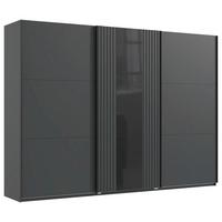 Tolóajtós Szekrény Atlanta 300/216 Cm - grafitszürke/fekete, Modern, faalapú anyag/Üveg (300/216/65cm) - MID.YOU