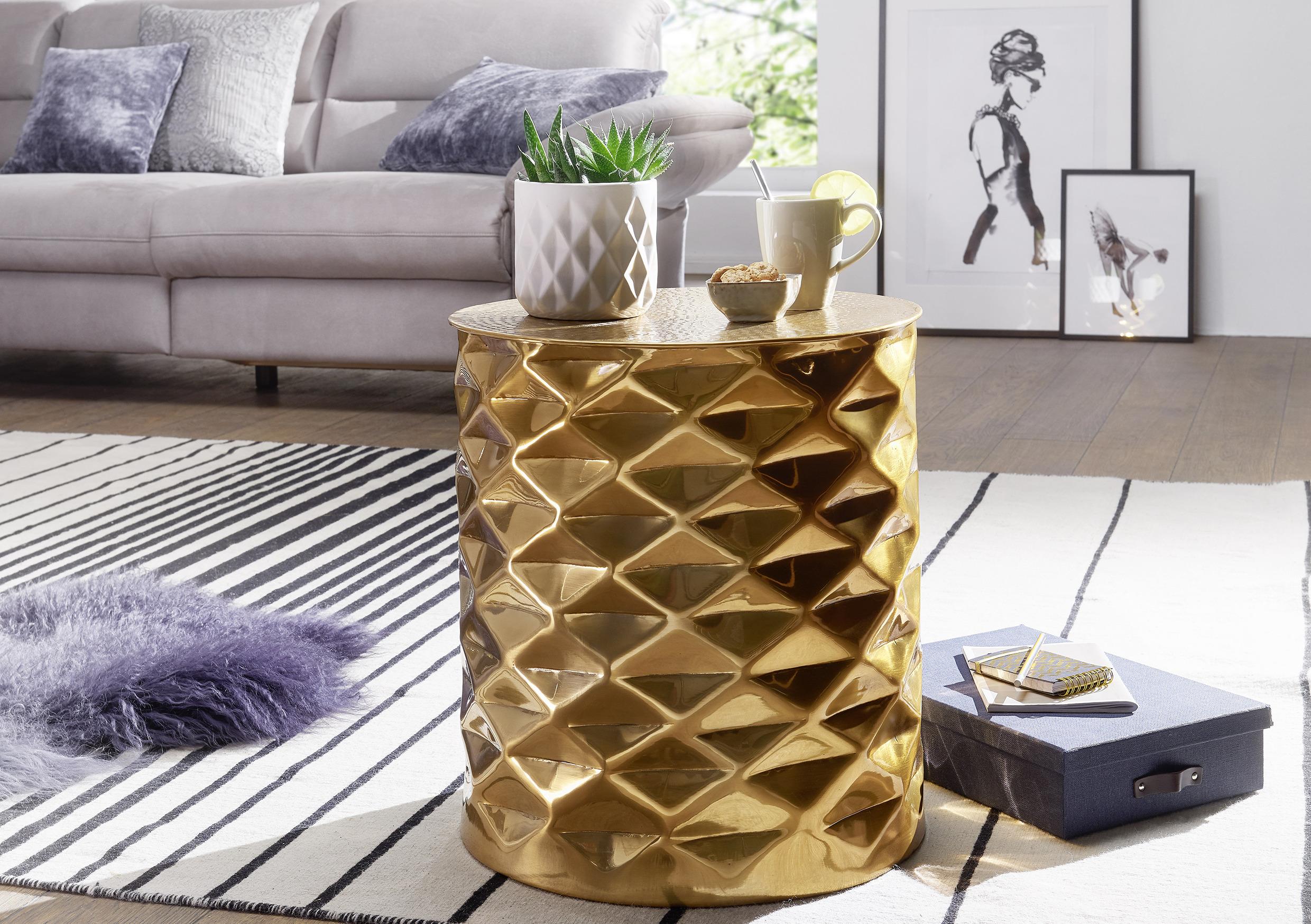 Couchtisch Rund Aluminium Poliert Gopal Goldfarben - Goldfarben, LIFESTYLE, Metall (43,5/43,5/48cm) - MID.YOU