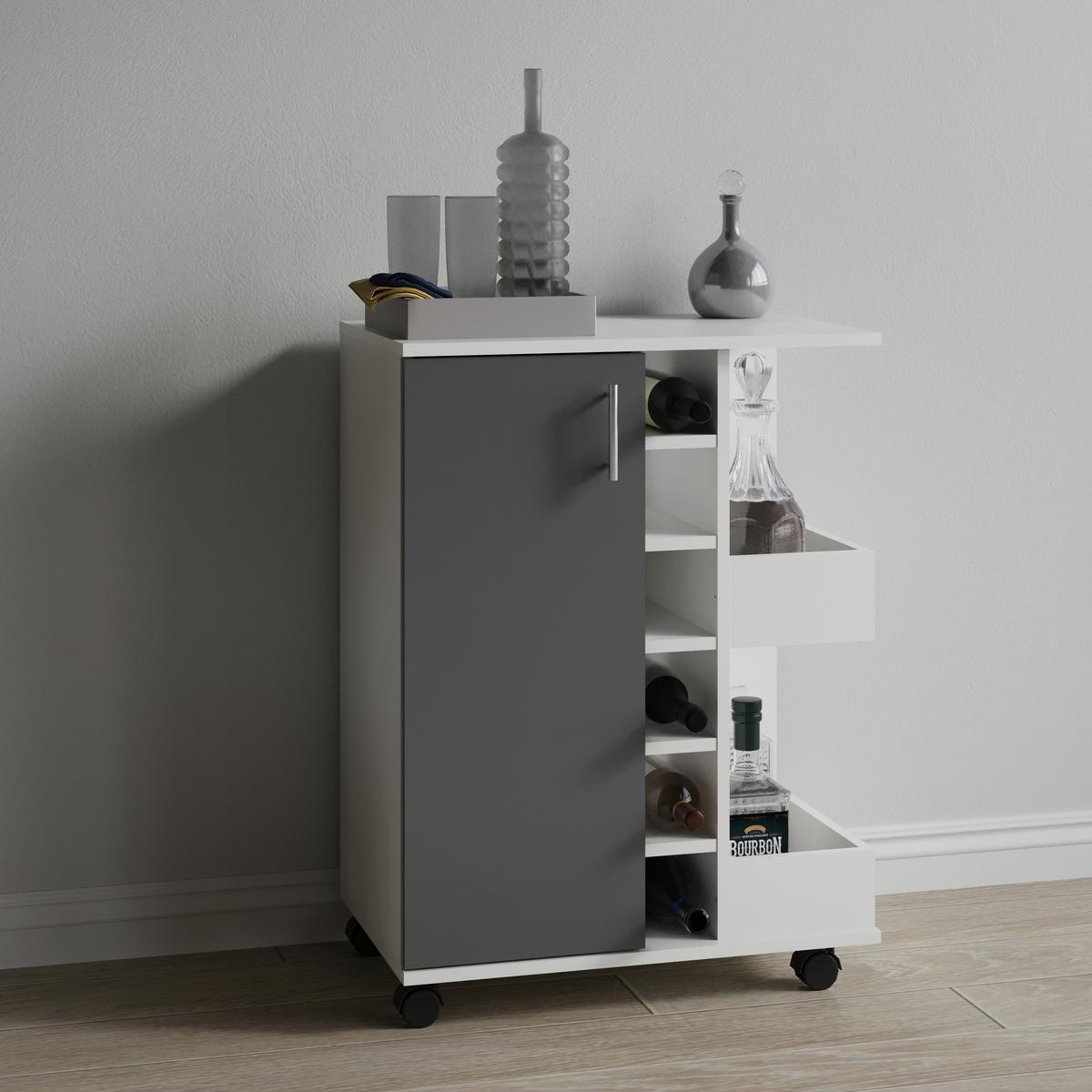 Servierwagen Esilo Anthrazit, Weiß B: 63 cm - Anthrazit/Weiß, Design, Holzwerkstoff/Kunststoff (63/85/40cm) - MID.YOU