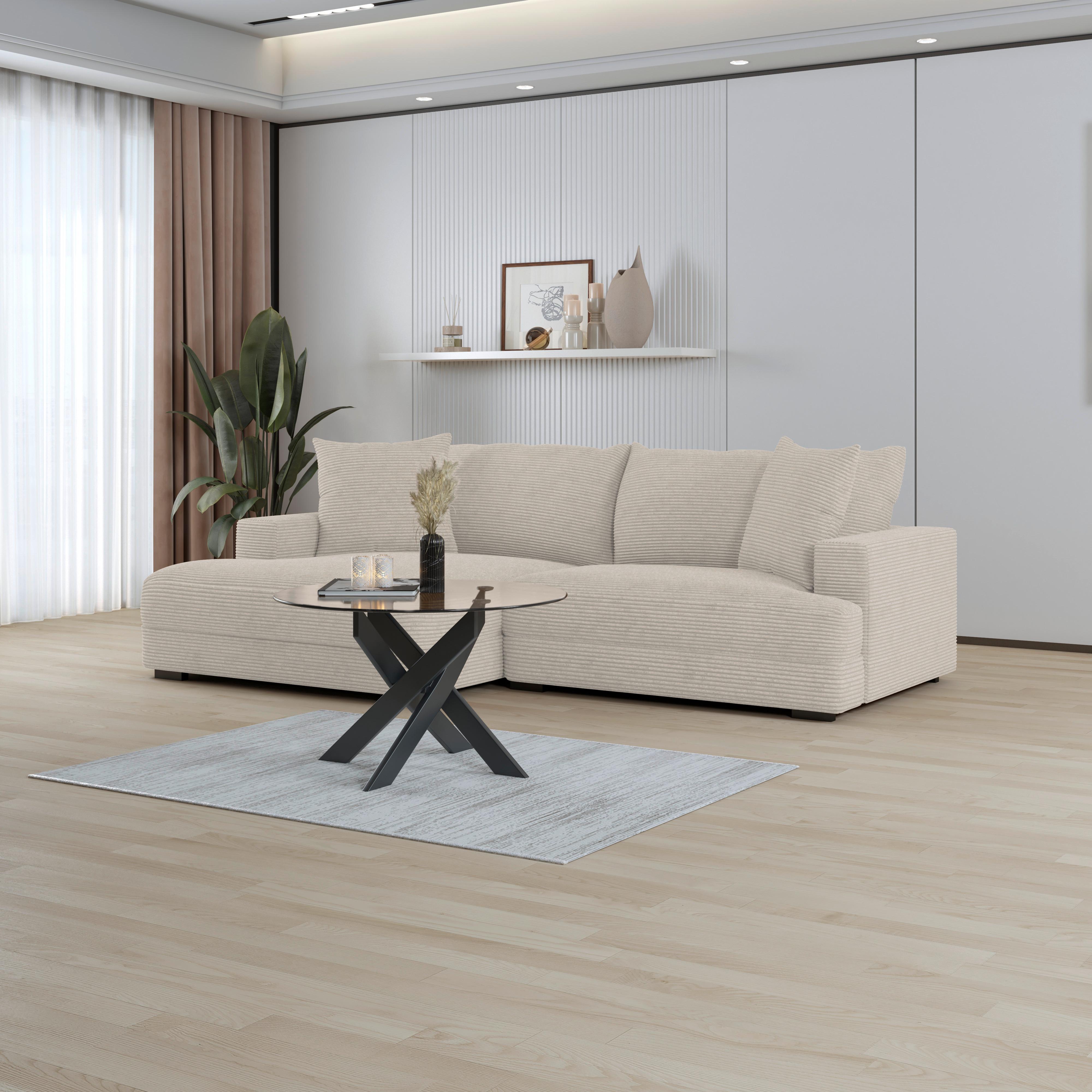 Ecksofa Pelle Mit Kissen Beige Nosagunterfederung - Beige/Schwarz, MODERN, Textil (180/265cm)