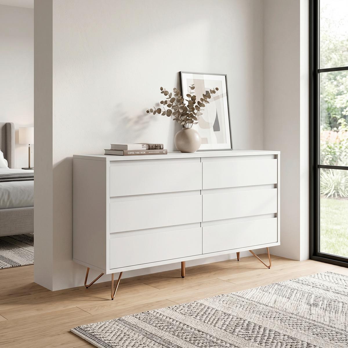 KOMMODE Weiß B: 120cm - Messingfarben/Weiß, Design, Holzwerkstoff (120/70/40cm) - Livetastic