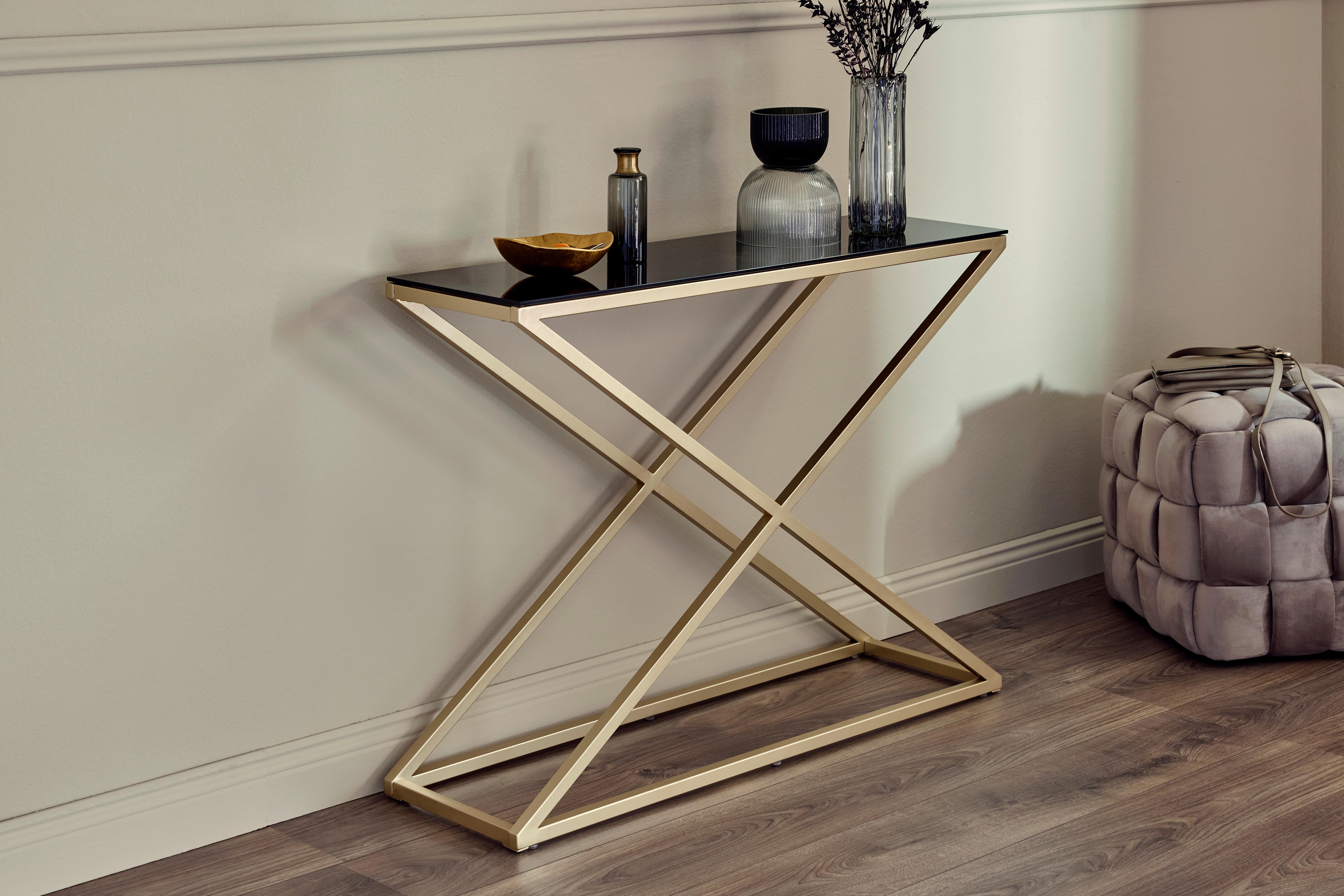 Konsolentisch Xtra Console Goldfarben/Schwarz B: 30 cm - Goldfarben/Schwarz, MODERN, Glas/Metall (100/30/74cm) - Livetastic