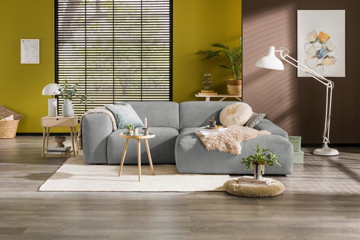 ECKSOFA Hannah Hellgrau 252x170 cm - Hellgrau/Schwarz, Design, Textil (252/170cm) - MID.YOU